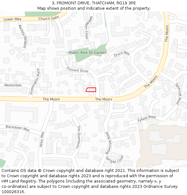 3, FROMONT DRIVE, THATCHAM, RG19 3PE: Location map and indicative extent of plot