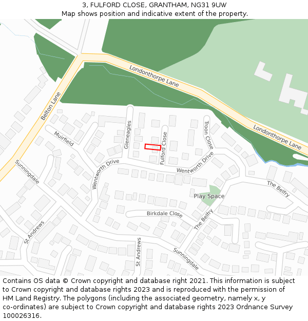 3, FULFORD CLOSE, GRANTHAM, NG31 9UW: Location map and indicative extent of plot