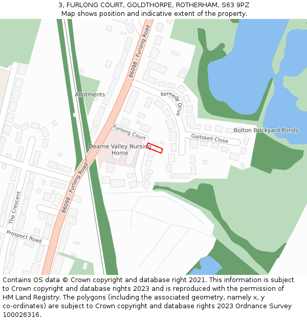 3, FURLONG COURT, GOLDTHORPE, ROTHERHAM, S63 9PZ: Location map and indicative extent of plot