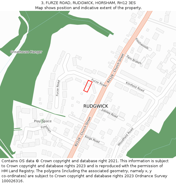 3, FURZE ROAD, RUDGWICK, HORSHAM, RH12 3ES: Location map and indicative extent of plot