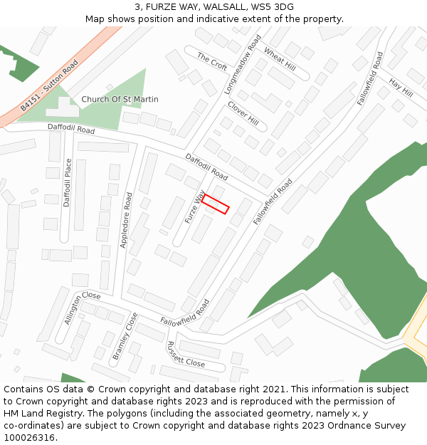 3, FURZE WAY, WALSALL, WS5 3DG: Location map and indicative extent of plot