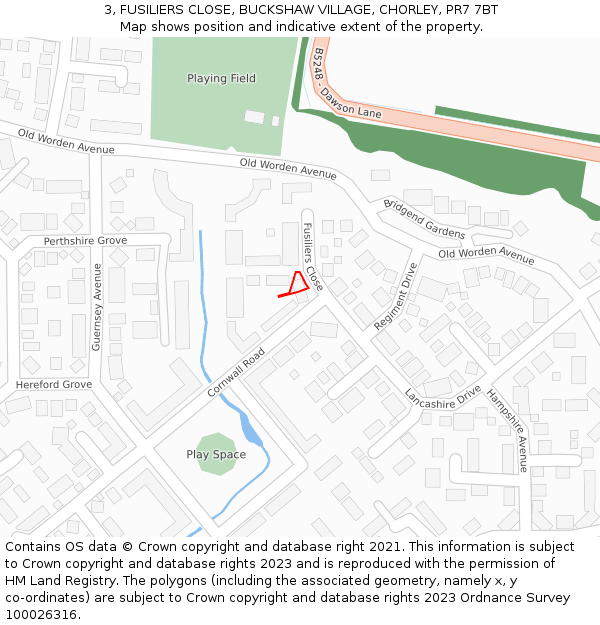 3, FUSILIERS CLOSE, BUCKSHAW VILLAGE, CHORLEY, PR7 7BT: Location map and indicative extent of plot