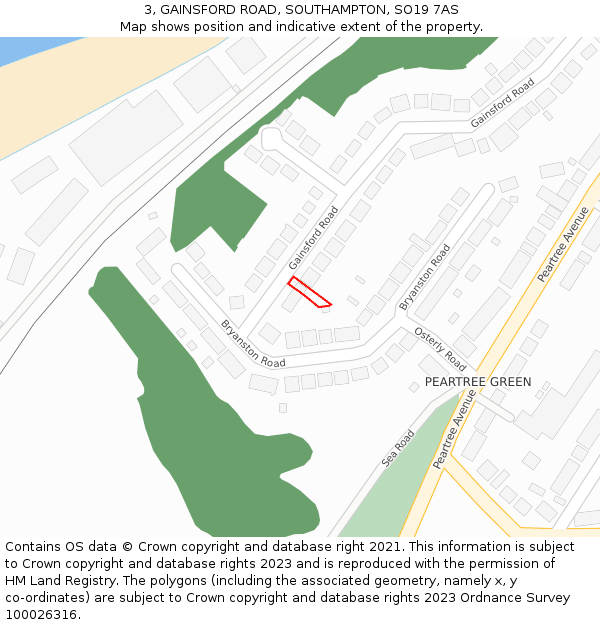 3, GAINSFORD ROAD, SOUTHAMPTON, SO19 7AS: Location map and indicative extent of plot