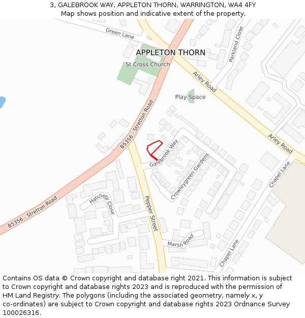 3, GALEBROOK WAY, APPLETON THORN, WARRINGTON, WA4 4FY: Location map and indicative extent of plot