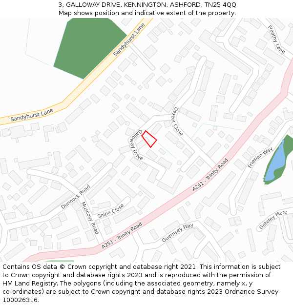 3, GALLOWAY DRIVE, KENNINGTON, ASHFORD, TN25 4QQ: Location map and indicative extent of plot