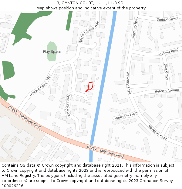 3, GANTON COURT, HULL, HU8 9DL: Location map and indicative extent of plot