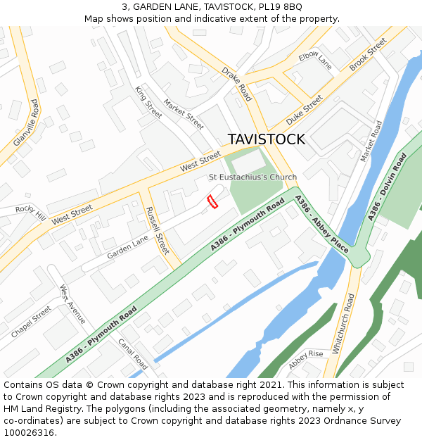 3, GARDEN LANE, TAVISTOCK, PL19 8BQ: Location map and indicative extent of plot