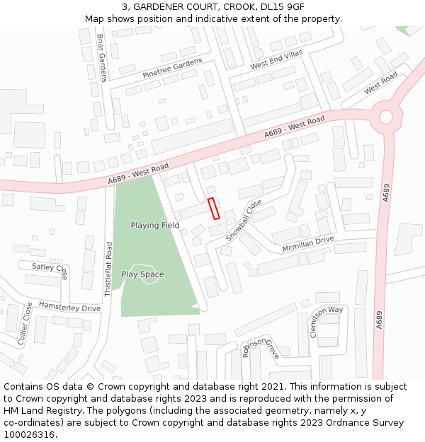 3, GARDENER COURT, CROOK, DL15 9GF: Location map and indicative extent of plot