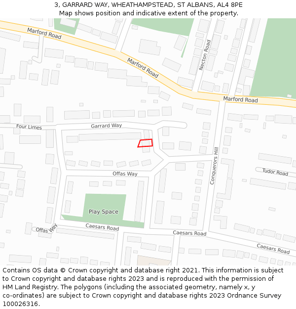 3, GARRARD WAY, WHEATHAMPSTEAD, ST ALBANS, AL4 8PE: Location map and indicative extent of plot