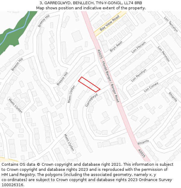 3, GARREGLWYD, BENLLECH, TYN-Y-GONGL, LL74 8RB: Location map and indicative extent of plot