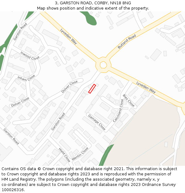 3, GARSTON ROAD, CORBY, NN18 8NG: Location map and indicative extent of plot