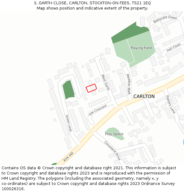 3, GARTH CLOSE, CARLTON, STOCKTON-ON-TEES, TS21 1EQ: Location map and indicative extent of plot