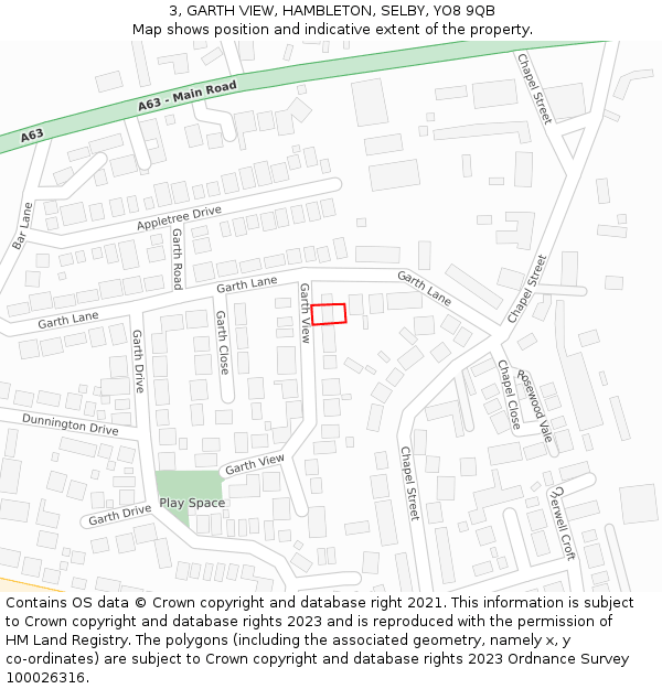 3, GARTH VIEW, HAMBLETON, SELBY, YO8 9QB: Location map and indicative extent of plot