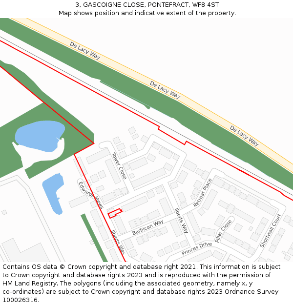 3, GASCOIGNE CLOSE, PONTEFRACT, WF8 4ST: Location map and indicative extent of plot