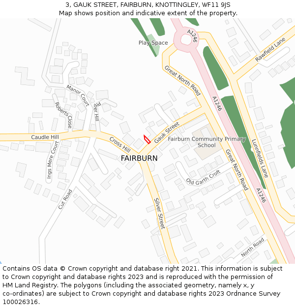 3, GAUK STREET, FAIRBURN, KNOTTINGLEY, WF11 9JS: Location map and indicative extent of plot