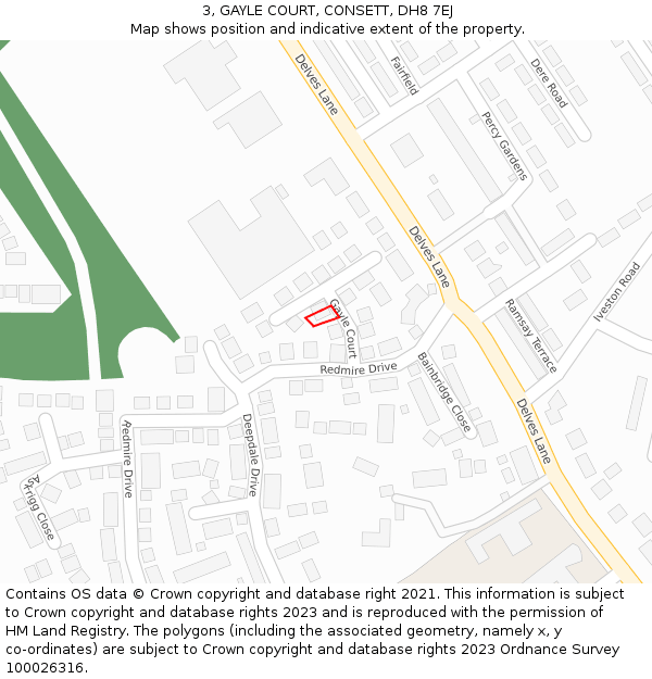 3, GAYLE COURT, CONSETT, DH8 7EJ: Location map and indicative extent of plot