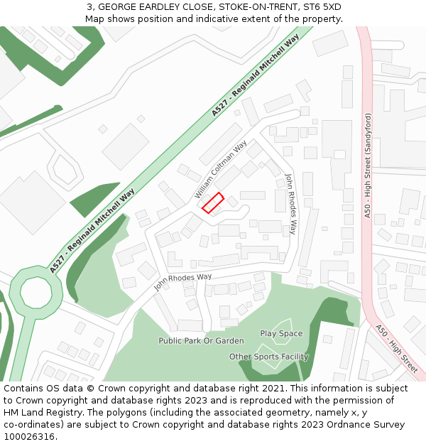 3, GEORGE EARDLEY CLOSE, STOKE-ON-TRENT, ST6 5XD: Location map and indicative extent of plot