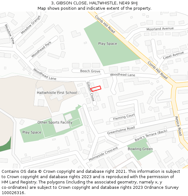 3, GIBSON CLOSE, HALTWHISTLE, NE49 9HJ: Location map and indicative extent of plot