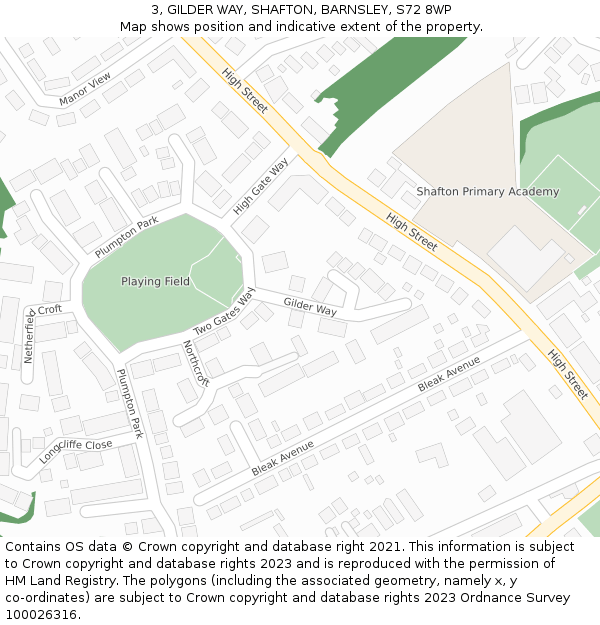 3, GILDER WAY, SHAFTON, BARNSLEY, S72 8WP: Location map and indicative extent of plot