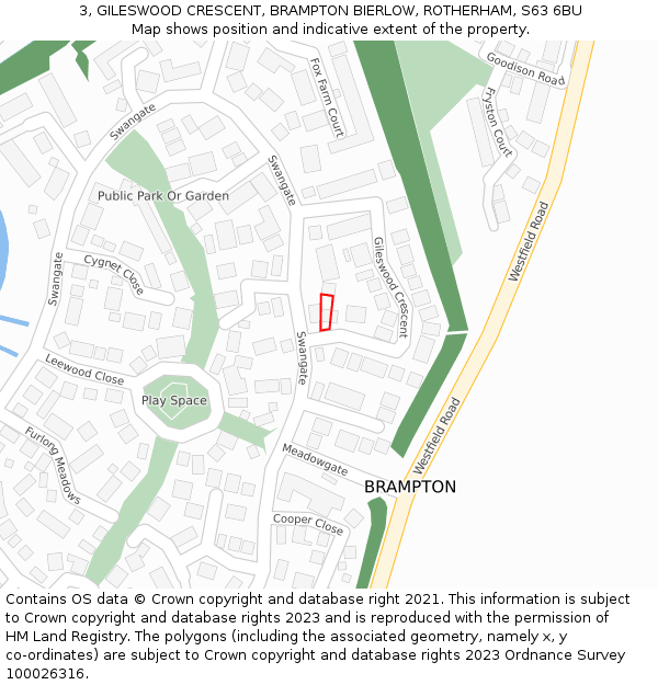 3, GILESWOOD CRESCENT, BRAMPTON BIERLOW, ROTHERHAM, S63 6BU: Location map and indicative extent of plot