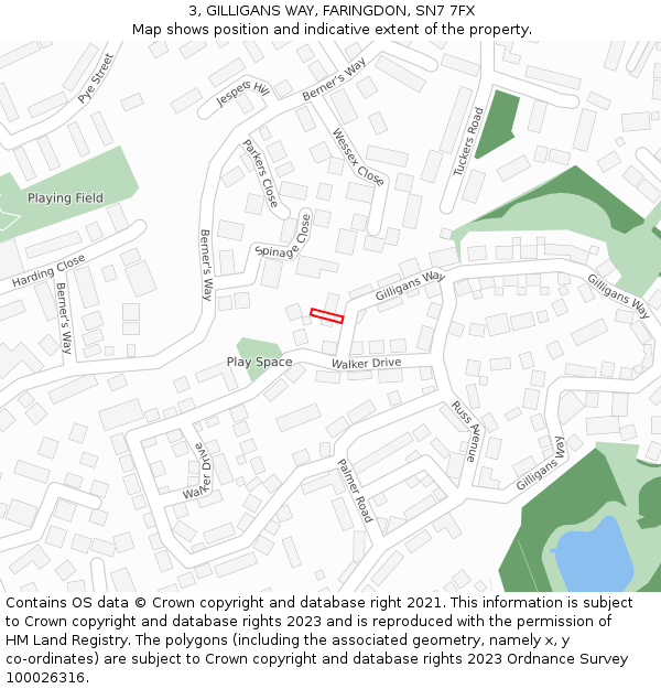 3, GILLIGANS WAY, FARINGDON, SN7 7FX: Location map and indicative extent of plot