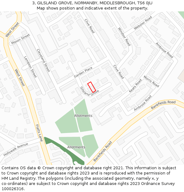 3, GILSLAND GROVE, NORMANBY, MIDDLESBROUGH, TS6 0JU: Location map and indicative extent of plot