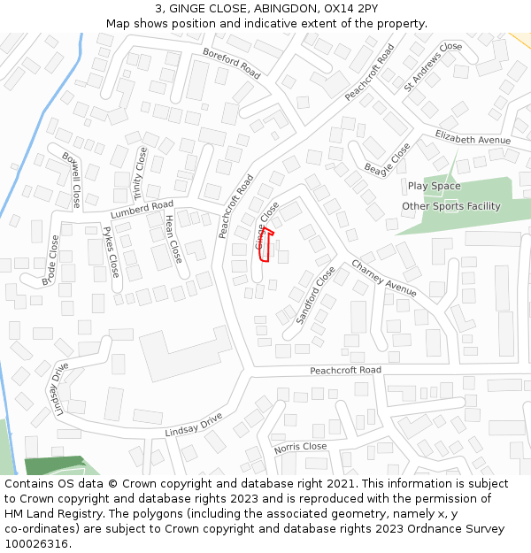 3, GINGE CLOSE, ABINGDON, OX14 2PY: Location map and indicative extent of plot