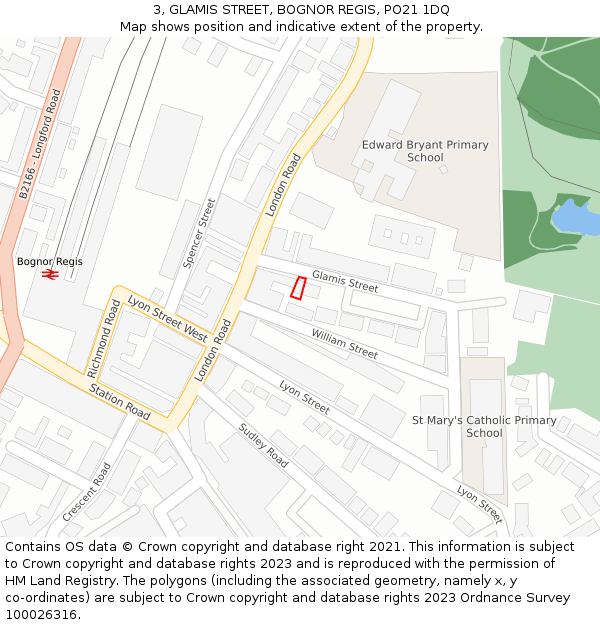 3, GLAMIS STREET, BOGNOR REGIS, PO21 1DQ: Location map and indicative extent of plot