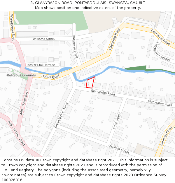 3, GLANYRAFON ROAD, PONTARDDULAIS, SWANSEA, SA4 8LT: Location map and indicative extent of plot