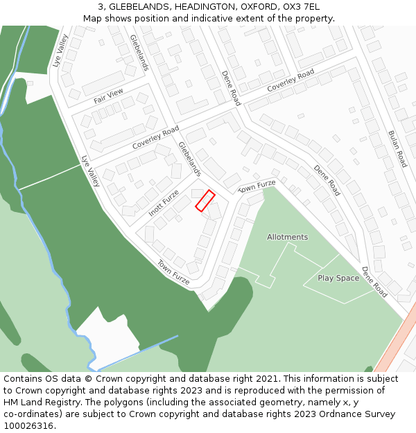 3, GLEBELANDS, HEADINGTON, OXFORD, OX3 7EL: Location map and indicative extent of plot