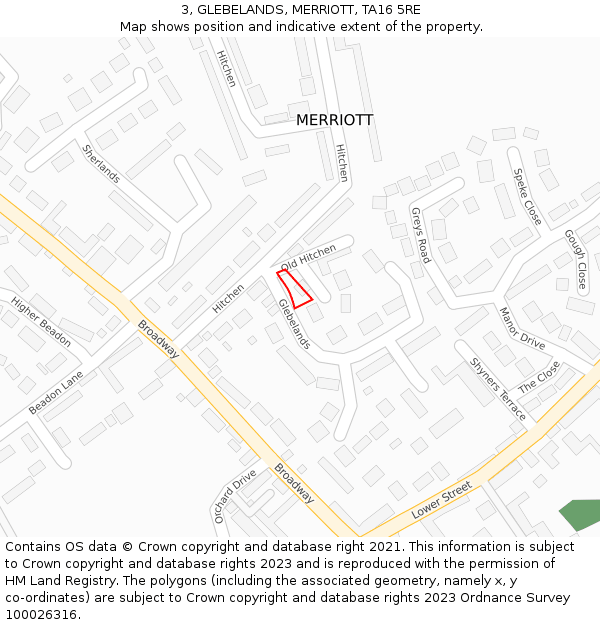 3, GLEBELANDS, MERRIOTT, TA16 5RE: Location map and indicative extent of plot