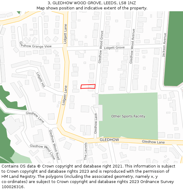 3, GLEDHOW WOOD GROVE, LEEDS, LS8 1NZ: Location map and indicative extent of plot