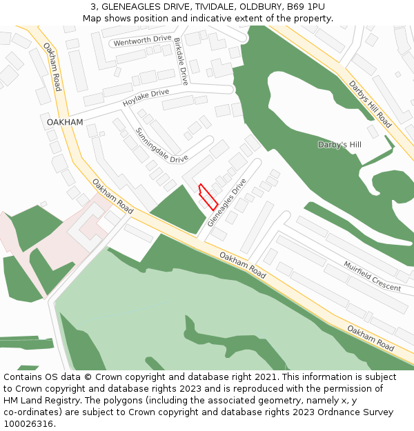 3, GLENEAGLES DRIVE, TIVIDALE, OLDBURY, B69 1PU: Location map and indicative extent of plot