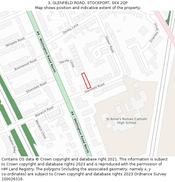 3, GLENFIELD ROAD, STOCKPORT, SK4 2QP: Location map and indicative extent of plot