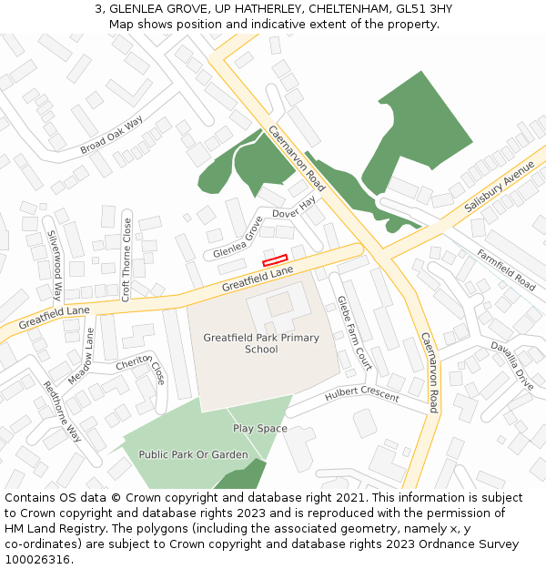 3, GLENLEA GROVE, UP HATHERLEY, CHELTENHAM, GL51 3HY: Location map and indicative extent of plot