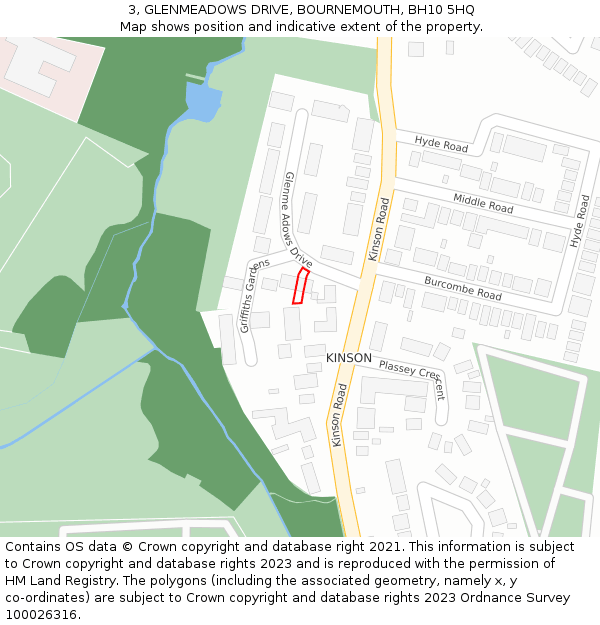 3, GLENMEADOWS DRIVE, BOURNEMOUTH, BH10 5HQ: Location map and indicative extent of plot