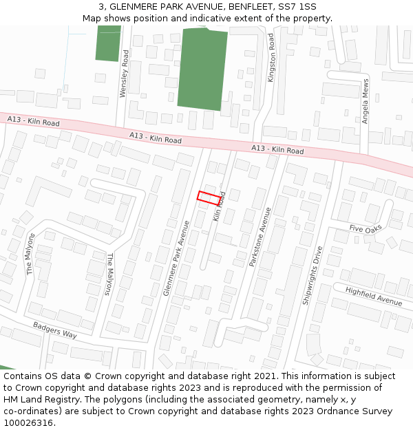 3, GLENMERE PARK AVENUE, BENFLEET, SS7 1SS: Location map and indicative extent of plot