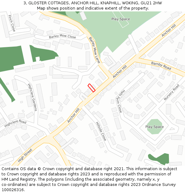 3, GLOSTER COTTAGES, ANCHOR HILL, KNAPHILL, WOKING, GU21 2HW: Location map and indicative extent of plot