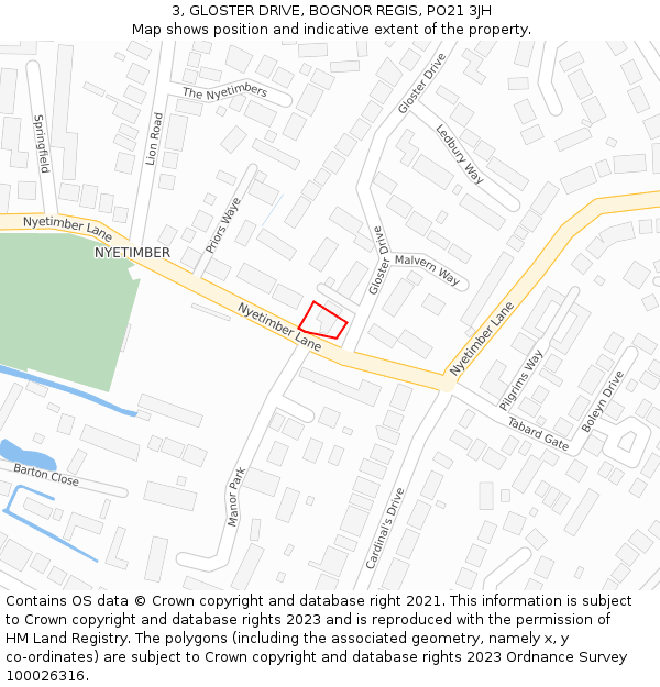 3, GLOSTER DRIVE, BOGNOR REGIS, PO21 3JH: Location map and indicative extent of plot