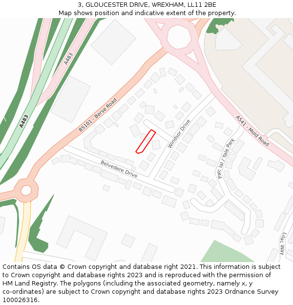 3, GLOUCESTER DRIVE, WREXHAM, LL11 2BE: Location map and indicative extent of plot