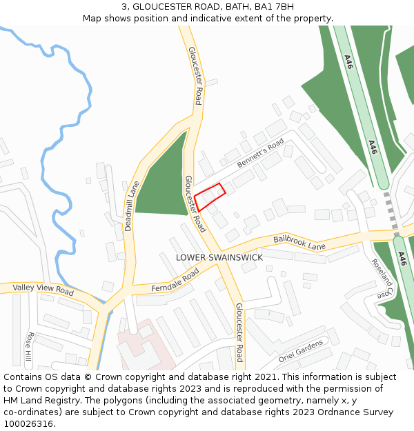 3, GLOUCESTER ROAD, BATH, BA1 7BH: Location map and indicative extent of plot