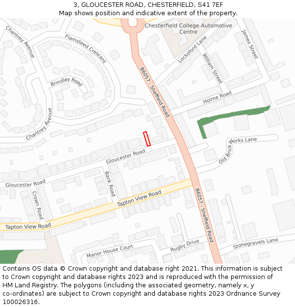 3, GLOUCESTER ROAD, CHESTERFIELD, S41 7EF: Location map and indicative extent of plot