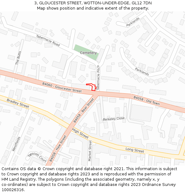 3, GLOUCESTER STREET, WOTTON-UNDER-EDGE, GL12 7DN: Location map and indicative extent of plot