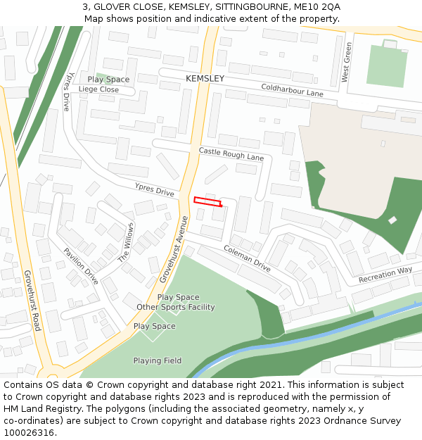 3, GLOVER CLOSE, KEMSLEY, SITTINGBOURNE, ME10 2QA: Location map and indicative extent of plot