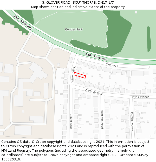 3, GLOVER ROAD, SCUNTHORPE, DN17 1AT: Location map and indicative extent of plot