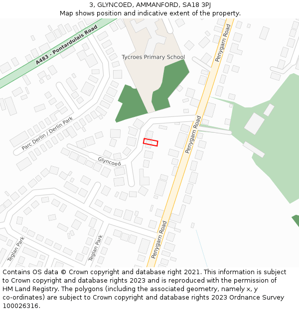 3, GLYNCOED, AMMANFORD, SA18 3PJ: Location map and indicative extent of plot