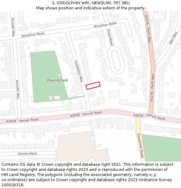 3, GODOLPHIN WAY, NEWQUAY, TR7 3BU: Location map and indicative extent of plot