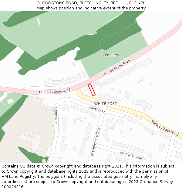 3, GODSTONE ROAD, BLETCHINGLEY, REDHILL, RH1 4PL: Location map and indicative extent of plot