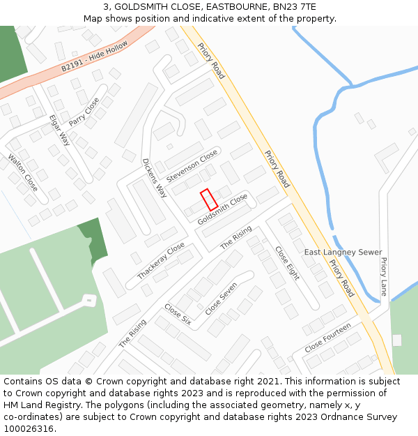 3, GOLDSMITH CLOSE, EASTBOURNE, BN23 7TE: Location map and indicative extent of plot