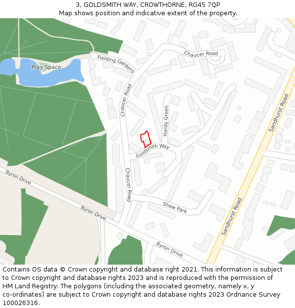 3, GOLDSMITH WAY, CROWTHORNE, RG45 7QP: Location map and indicative extent of plot